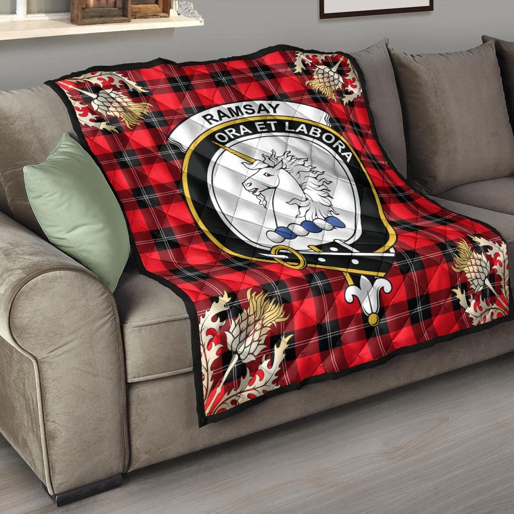 Ramsay Modern Tartan Crest Premium Quilt - Gold Thistle Style