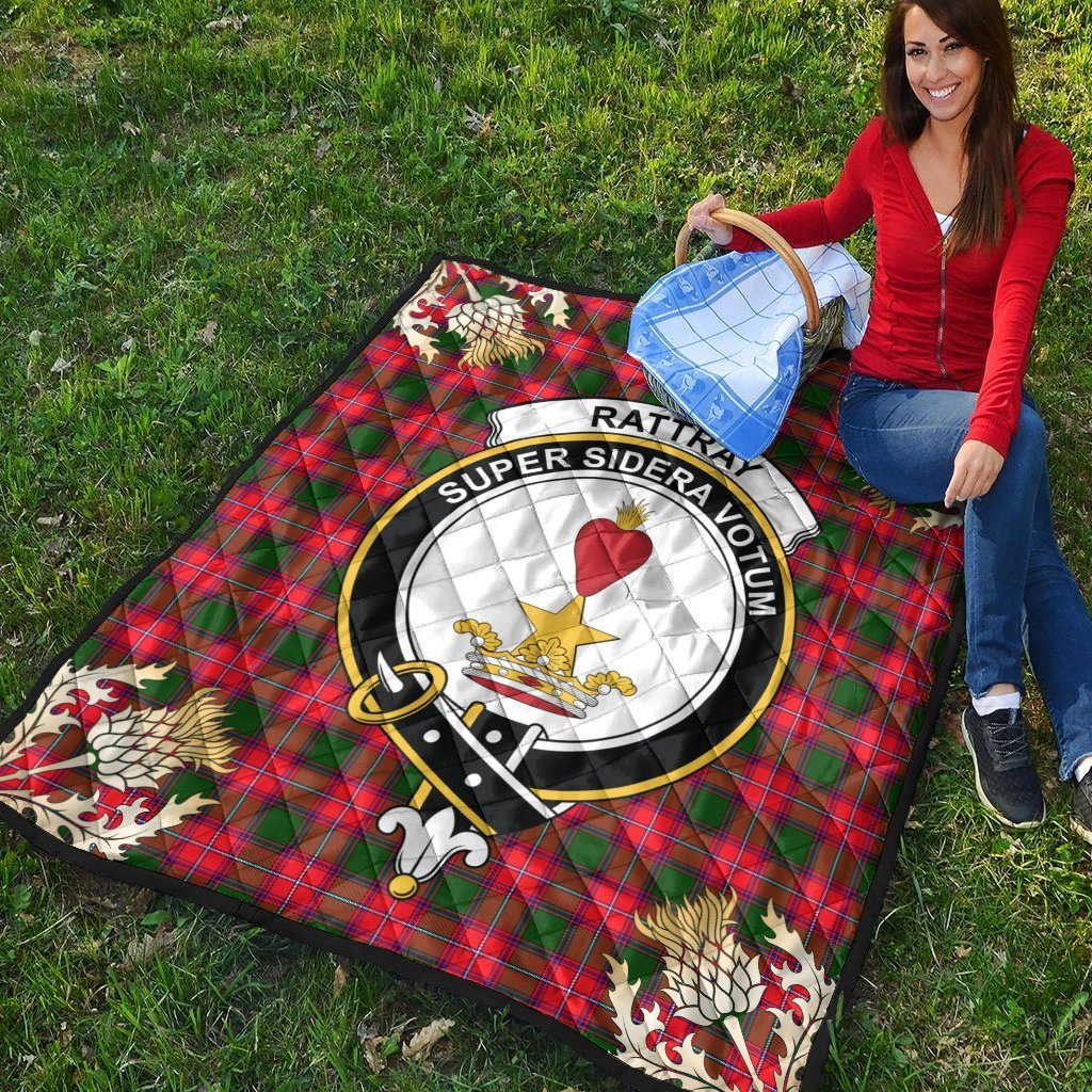 Rattray Modern Tartan Crest Premium Quilt - Gold Thistle Style