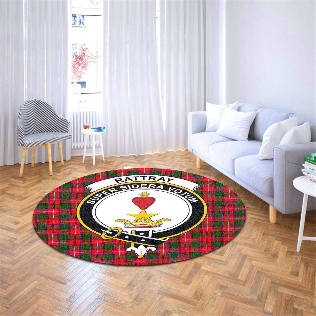 Rattray Modern Tartan Crest Round Rug