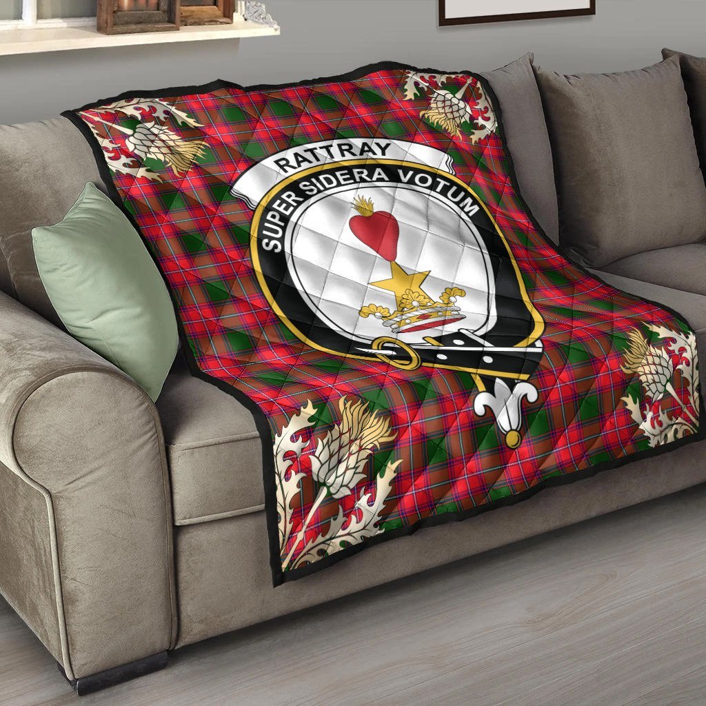 Rattray Modern Tartan Crest Premium Quilt - Gold Thistle Style