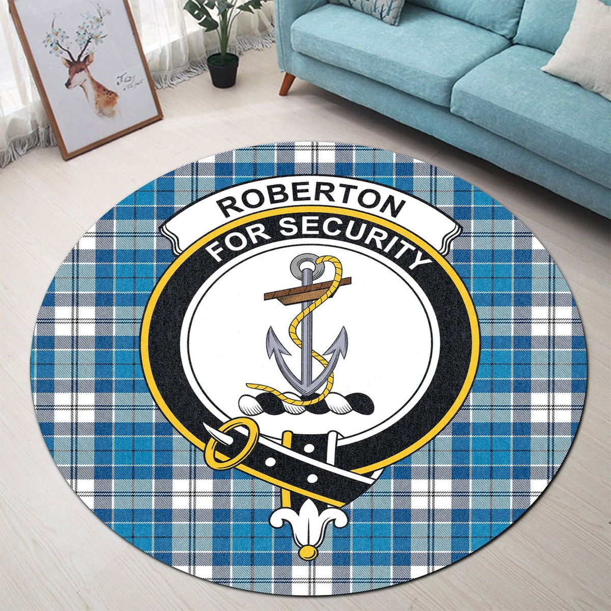 Roberton Tartan Crest Round Rug