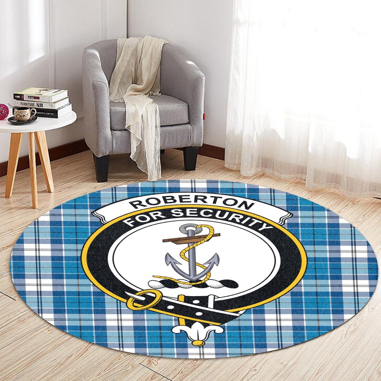 Roberton Tartan Crest Round Rug