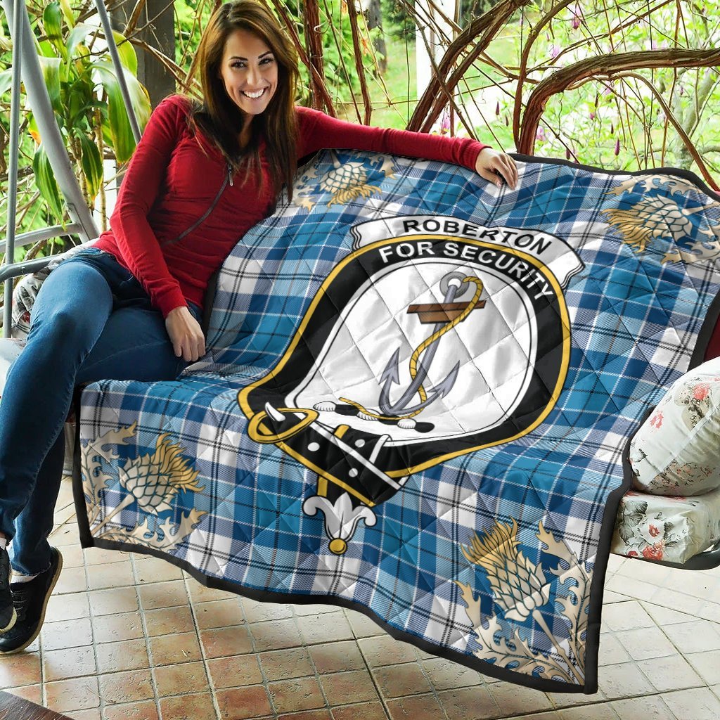 Roberton Tartan Crest Premium Quilt - Gold Thistle Style