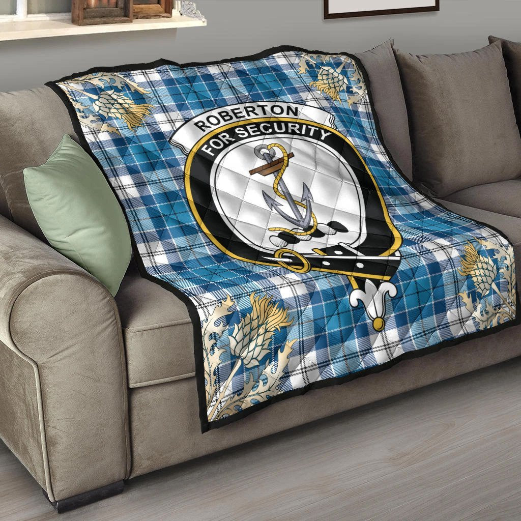 Roberton Tartan Crest Premium Quilt - Gold Thistle Style