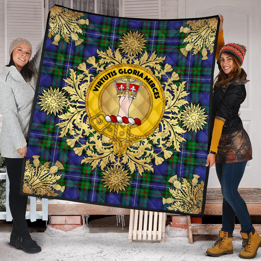 Robertson Hunting Modern Tartan Crest Premium Quilt - Gold Thistle Style