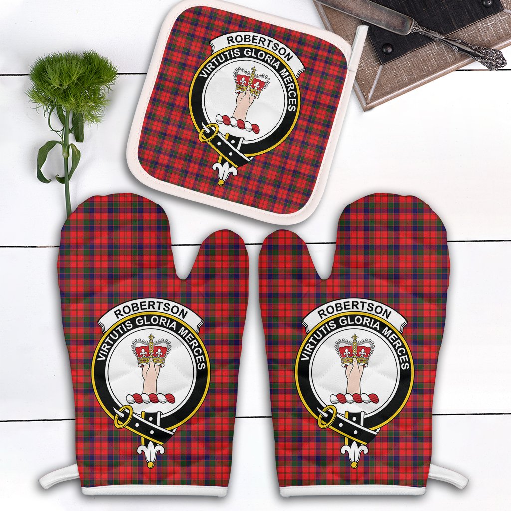 Robertson Modern Tartan Crest Oven Mitt And Pot Holder (2 Oven Mitts + 1 Pot Holder)