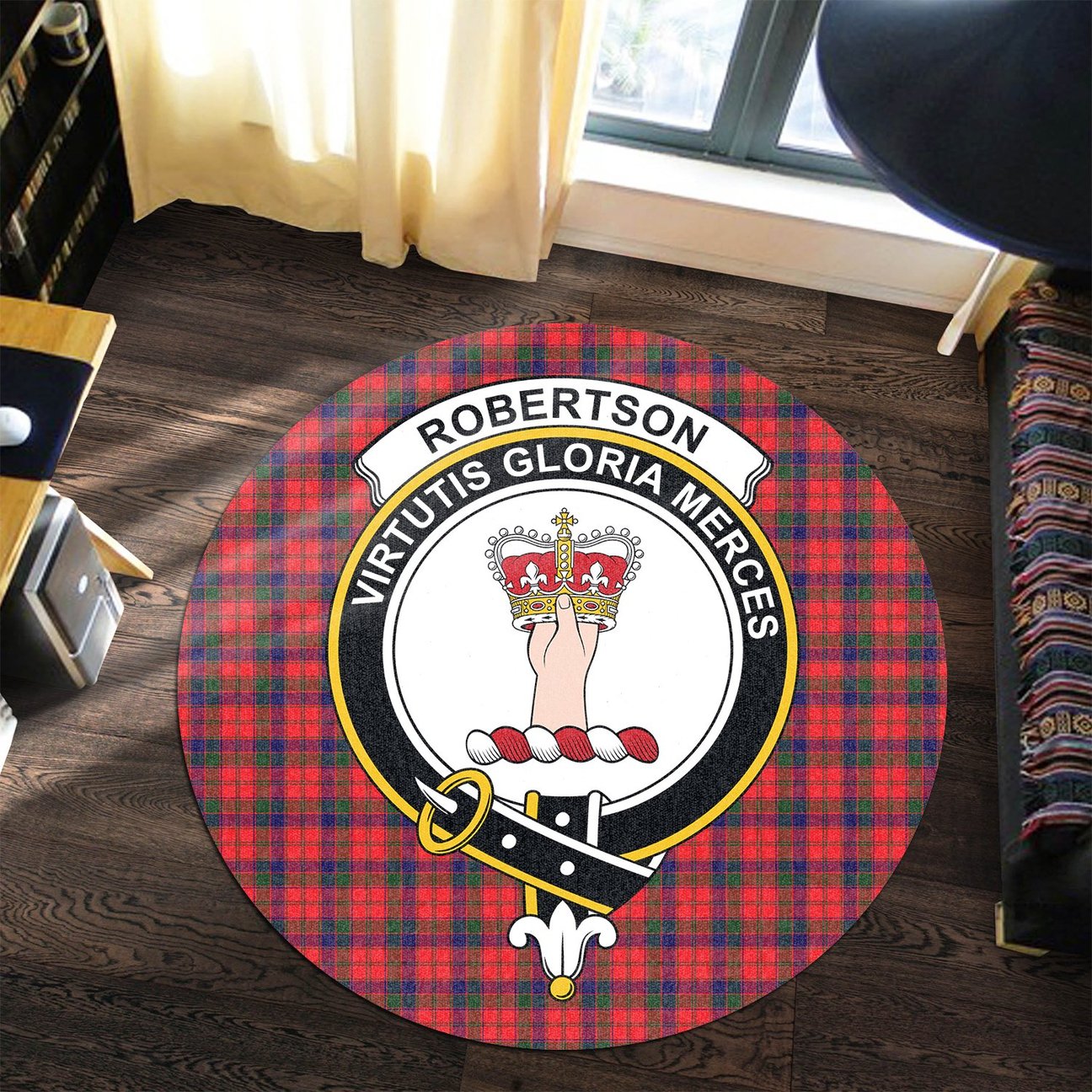 Robertson Modern Tartan Crest Round Rug