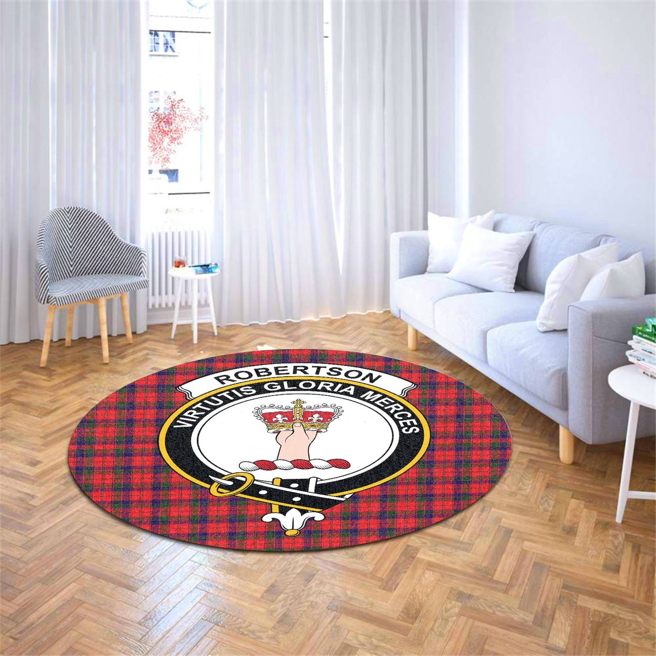 Robertson Modern Tartan Crest Round Rug