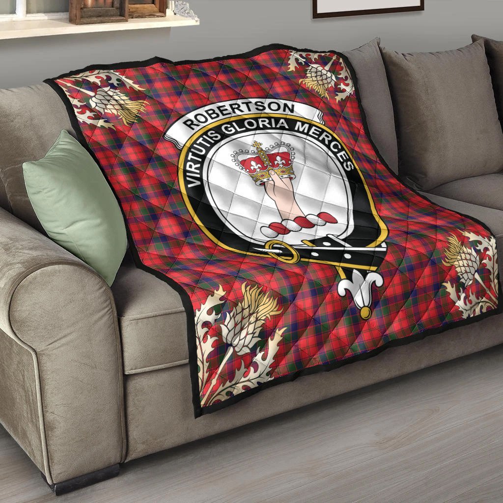 Robertson Modern Tartan Crest Premium Quilt - Gold Thistle Style