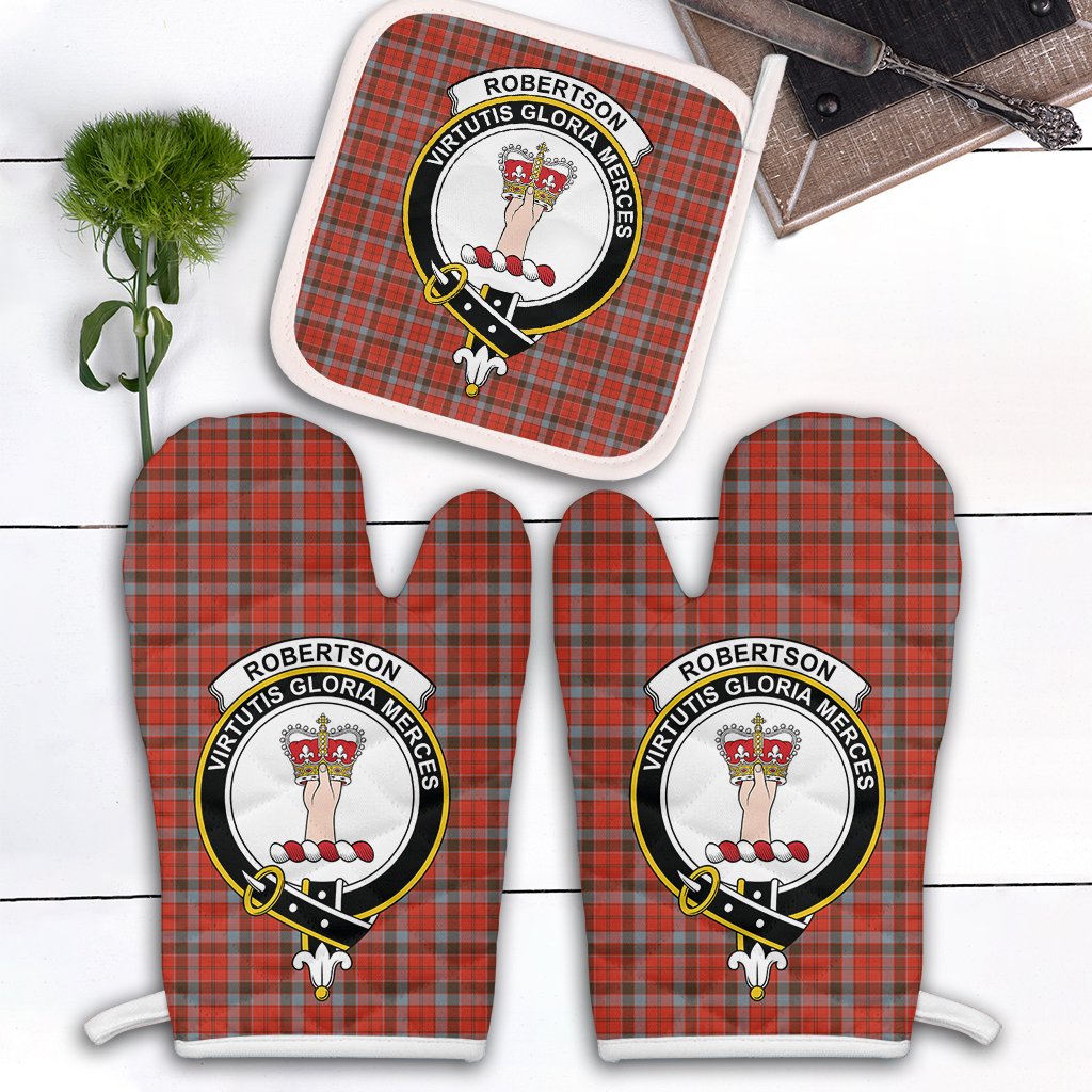 Robertson Weathered Tartan Crest Oven Mitt And Pot Holder (2 Oven Mitts + 1 Pot Holder)