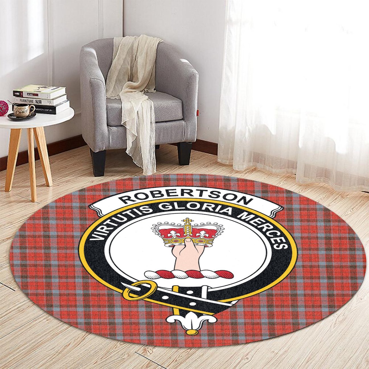 Robertson Weathered Tartan Crest Round Rug