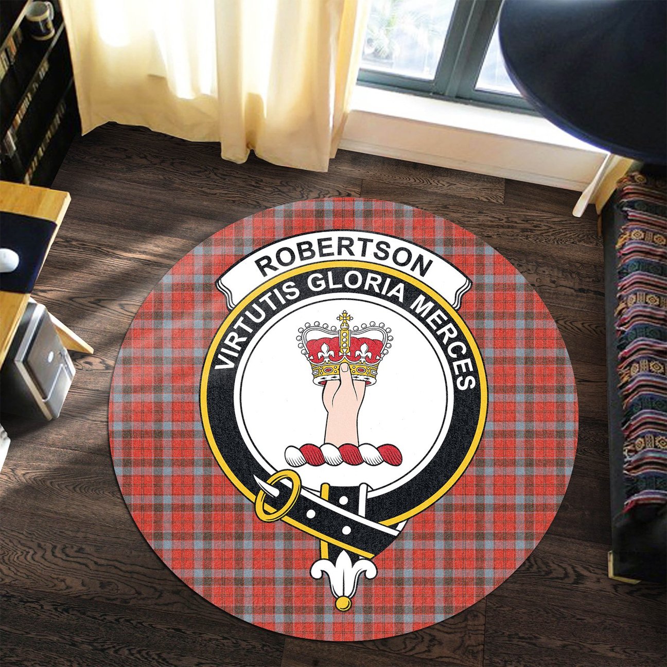 Robertson Weathered Tartan Crest Round Rug