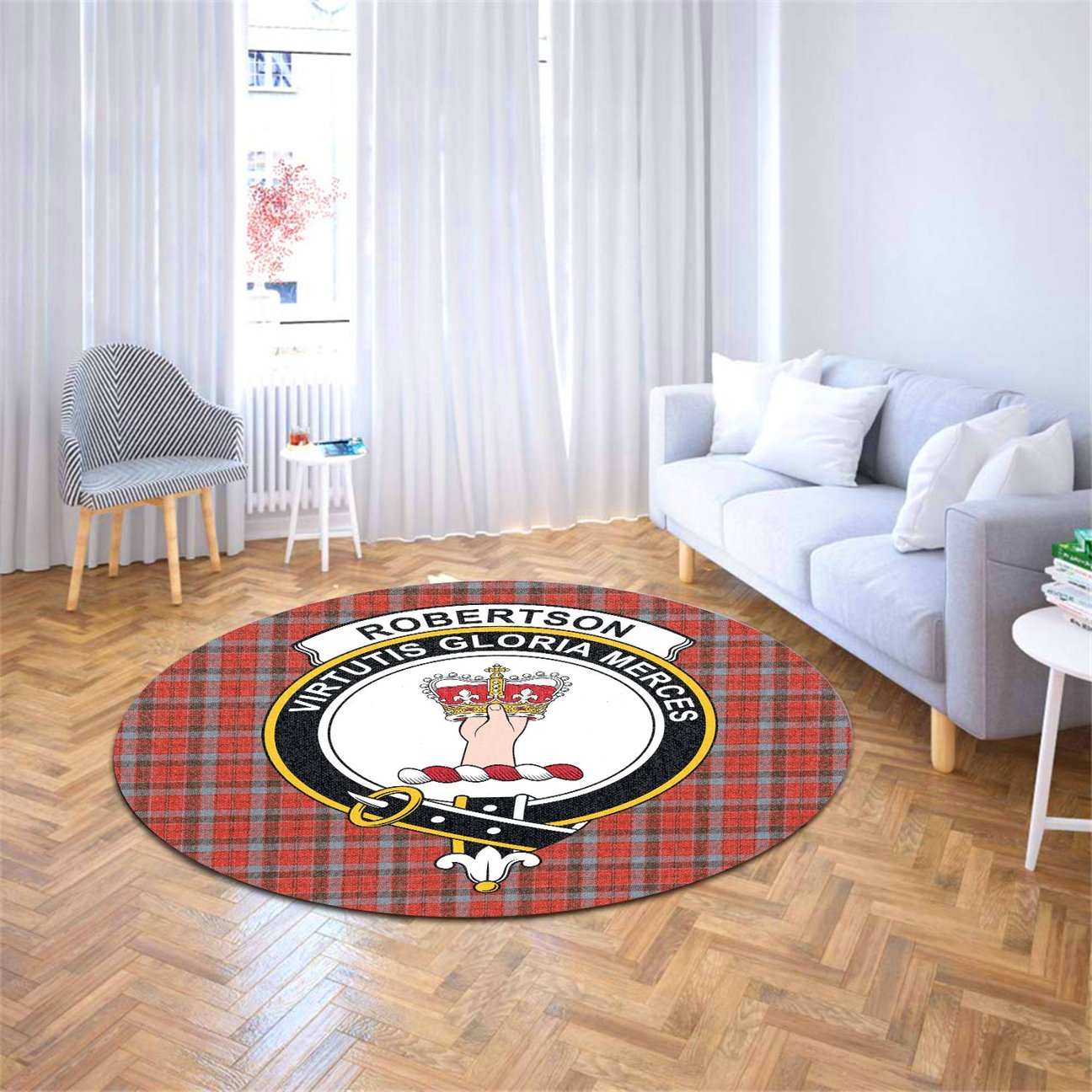 Robertson Weathered Tartan Crest Round Rug