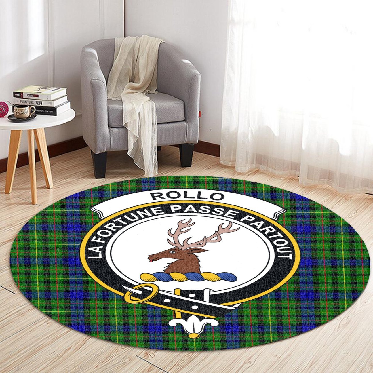 Rollo Modern Tartan Crest Round Rug