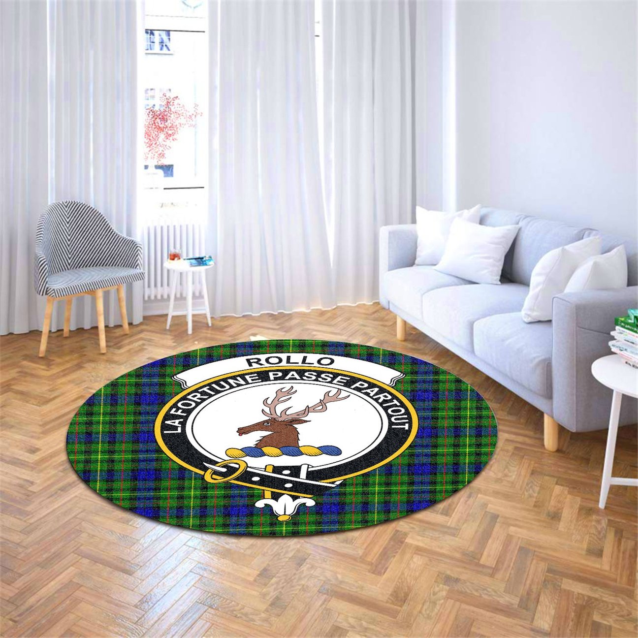 Rollo Modern Tartan Crest Round Rug