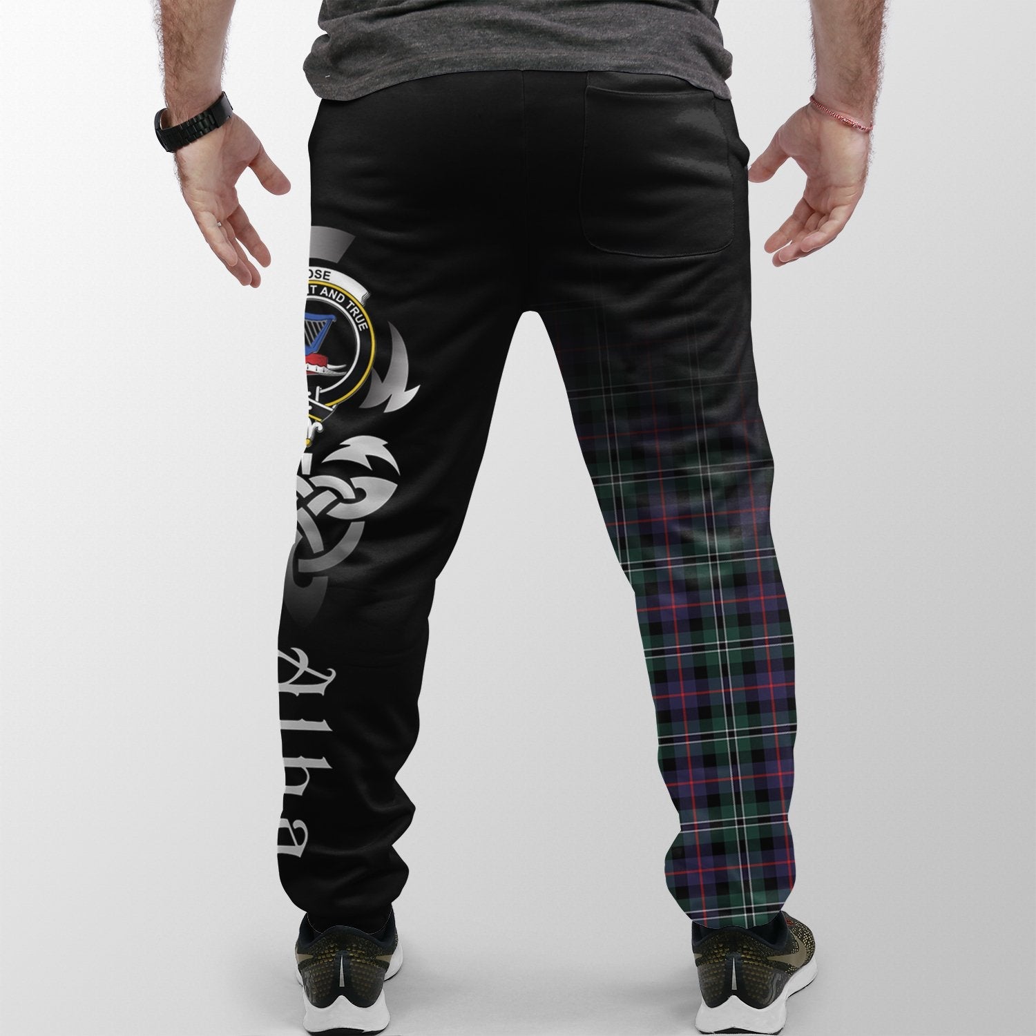 Rose Hunting Modern Tartan Crest Jogger Sweatpants - Alba Celtic Style