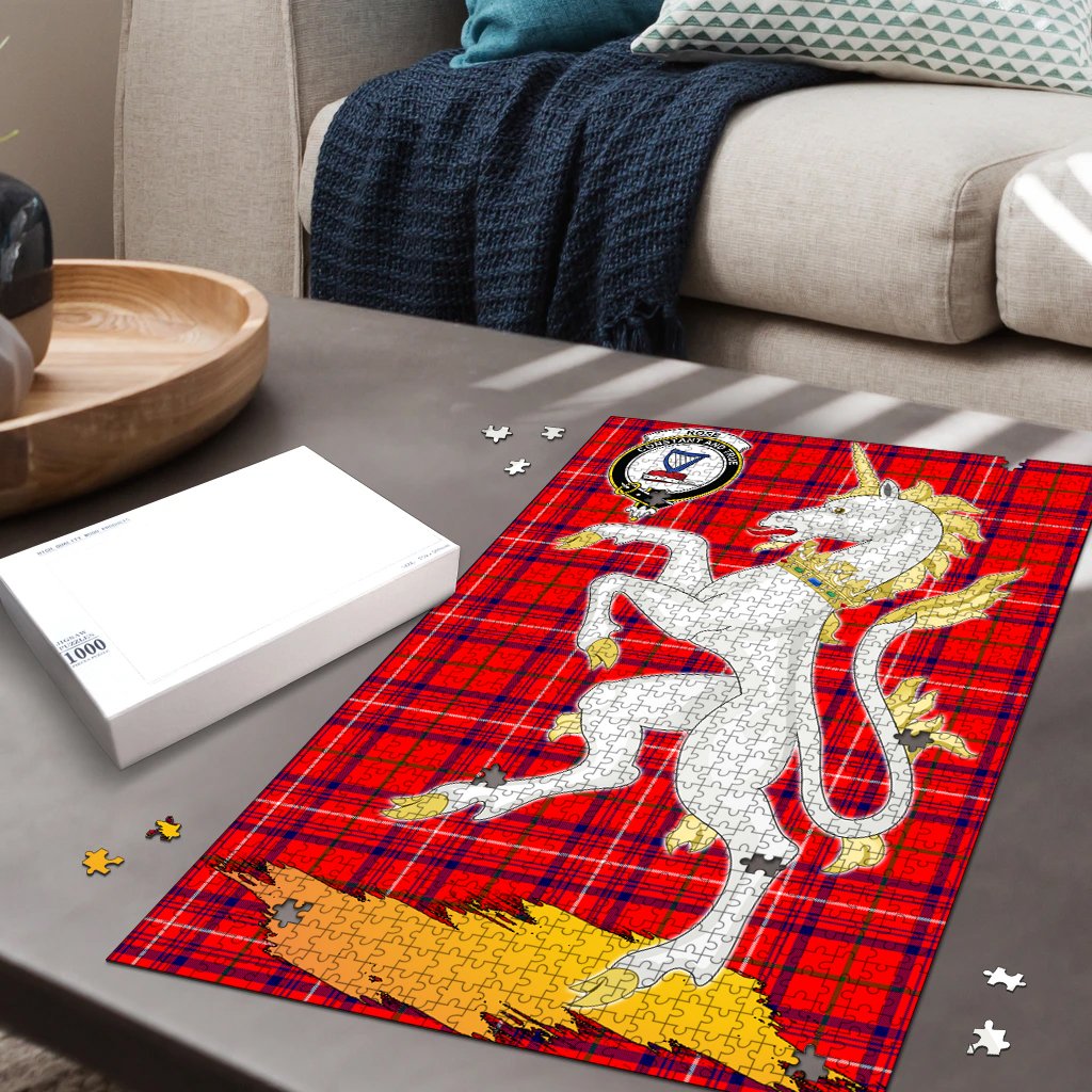 Rose Modern Tartan Crest Unicorn Scotland Jigsaw Puzzles