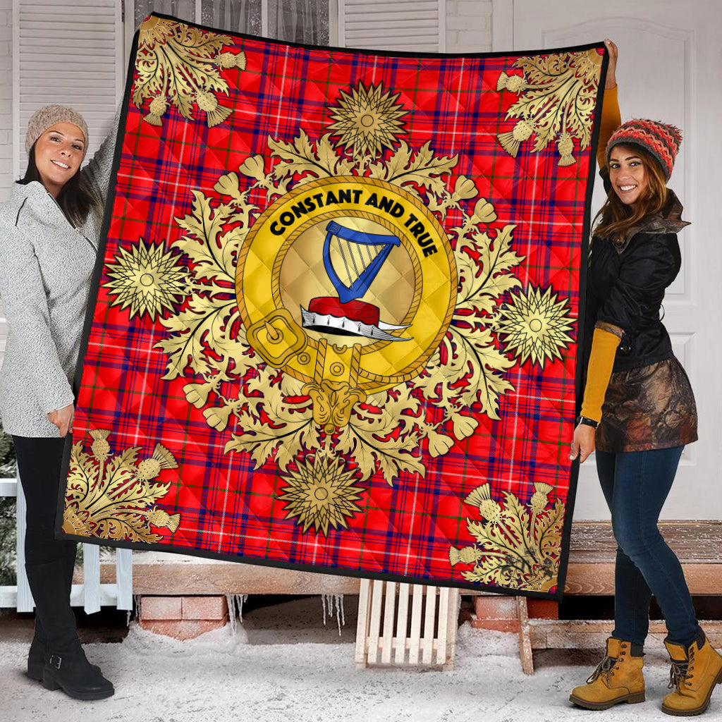 Rose Modern Tartan Crest Premium Quilt - Gold Thistle Style