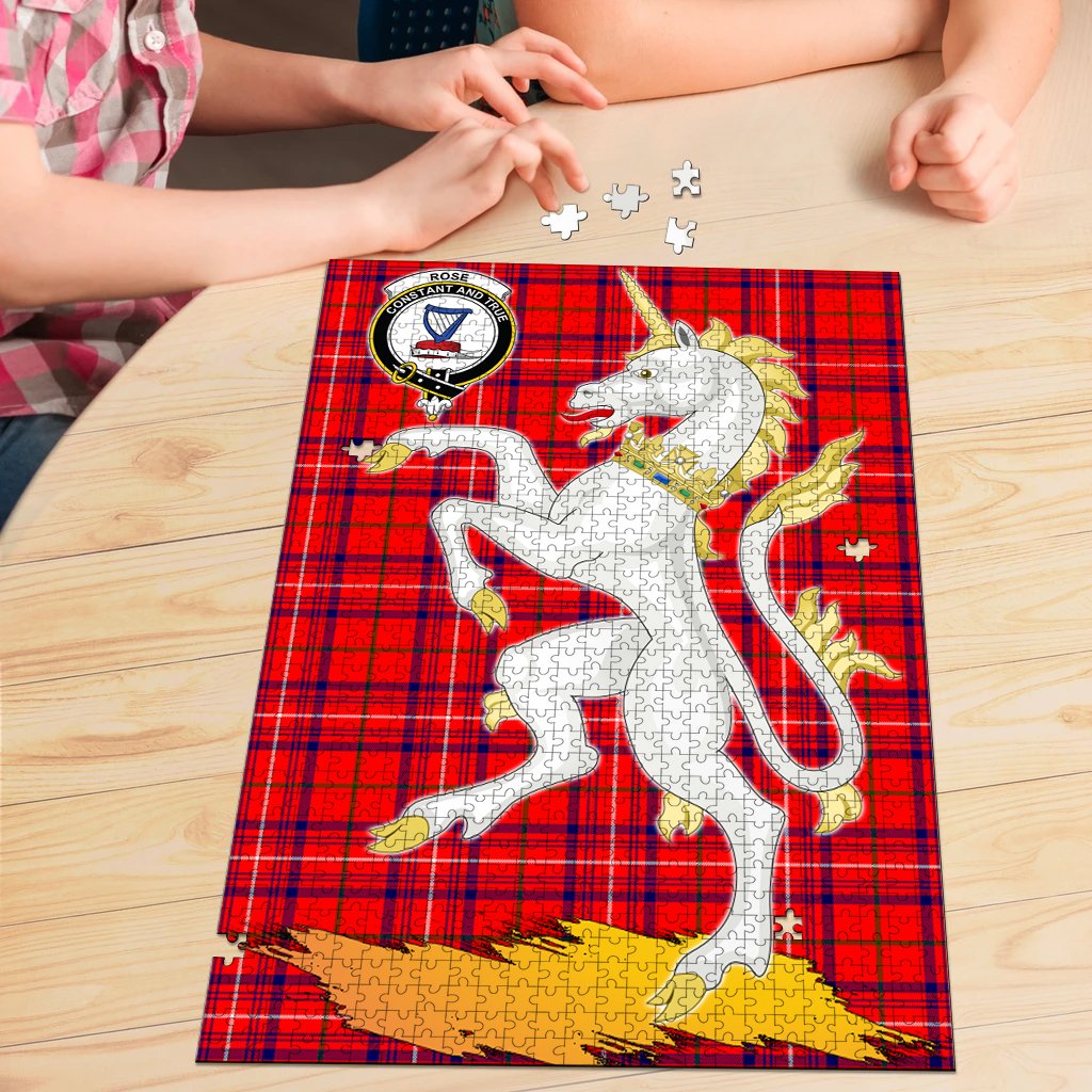 Rose Modern Tartan Crest Unicorn Scotland Jigsaw Puzzles