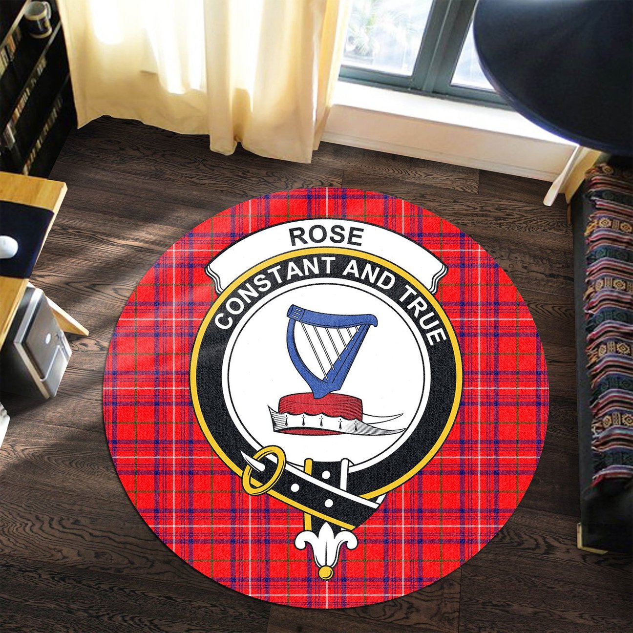 Rose Modern Tartan Crest Round Rug