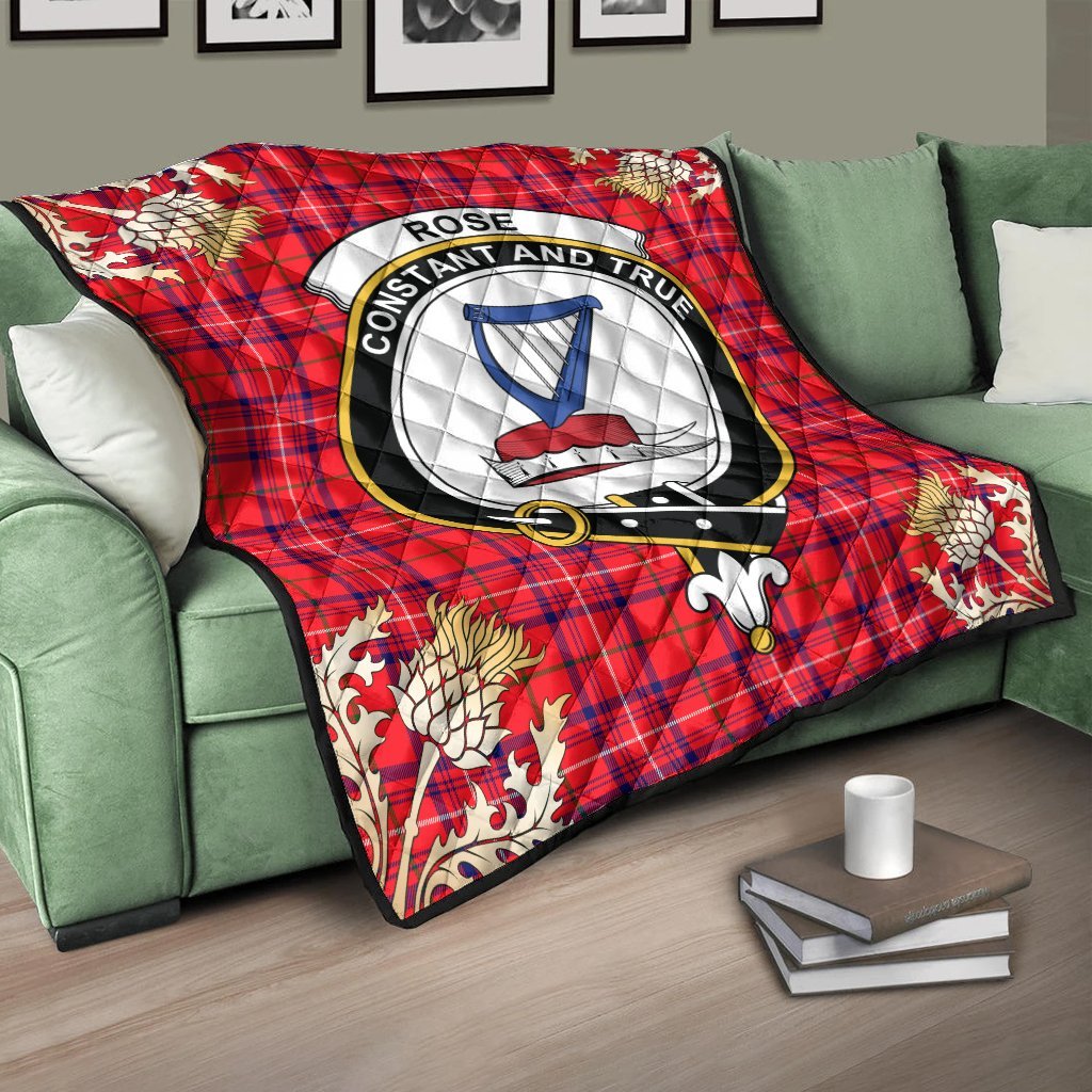 Rose Modern Tartan Crest Premium Quilt - Gold Thistle Style