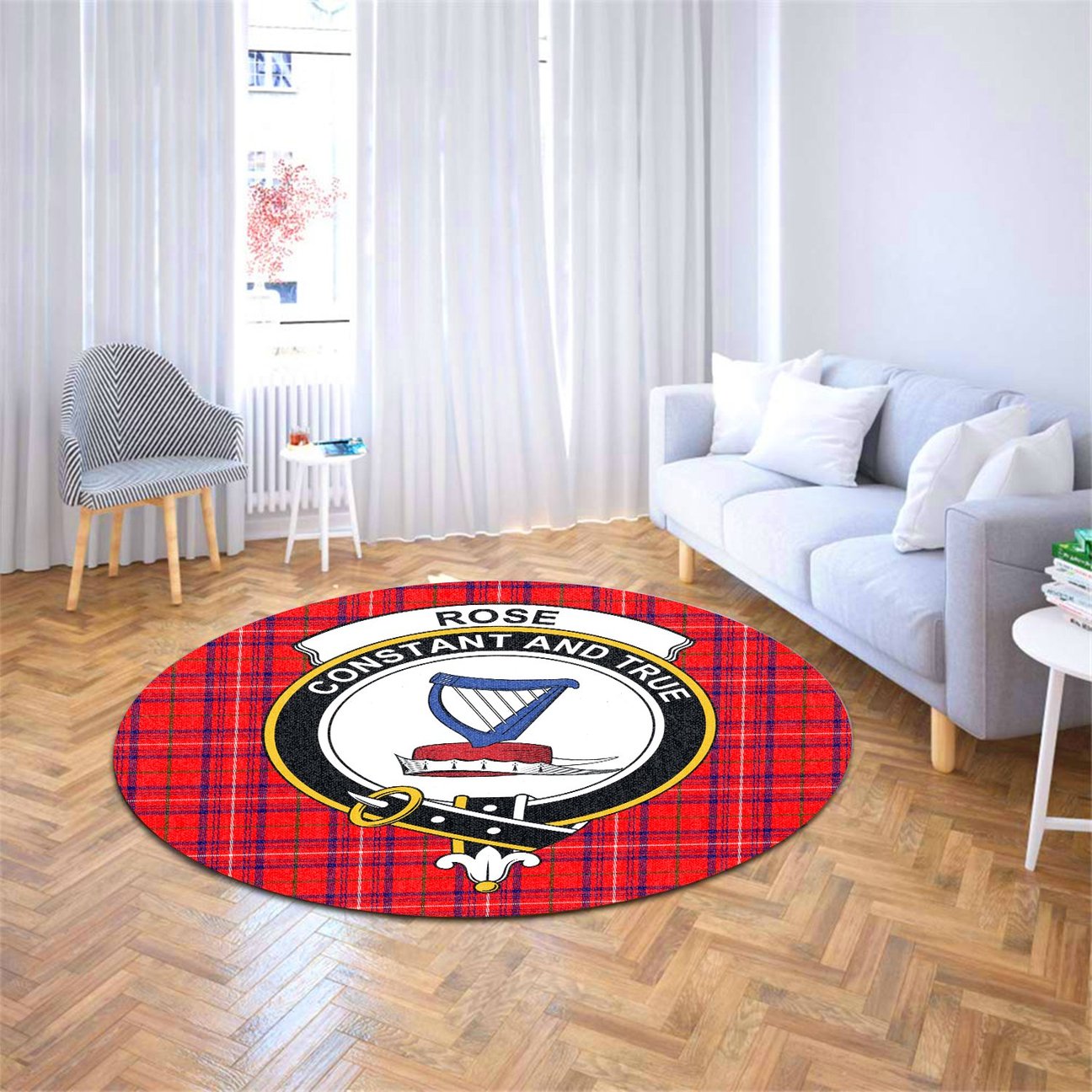 Rose Modern Tartan Crest Round Rug