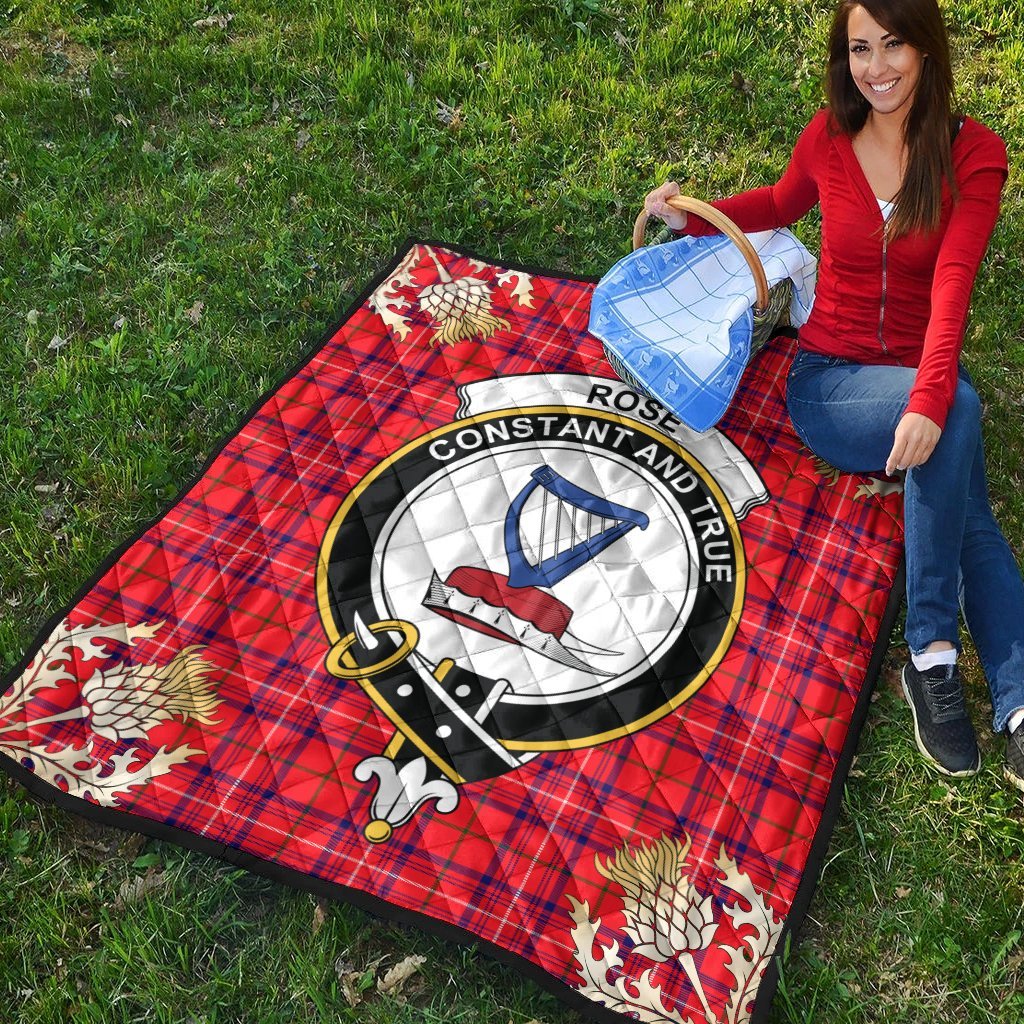 Rose Modern Tartan Crest Premium Quilt - Gold Thistle Style