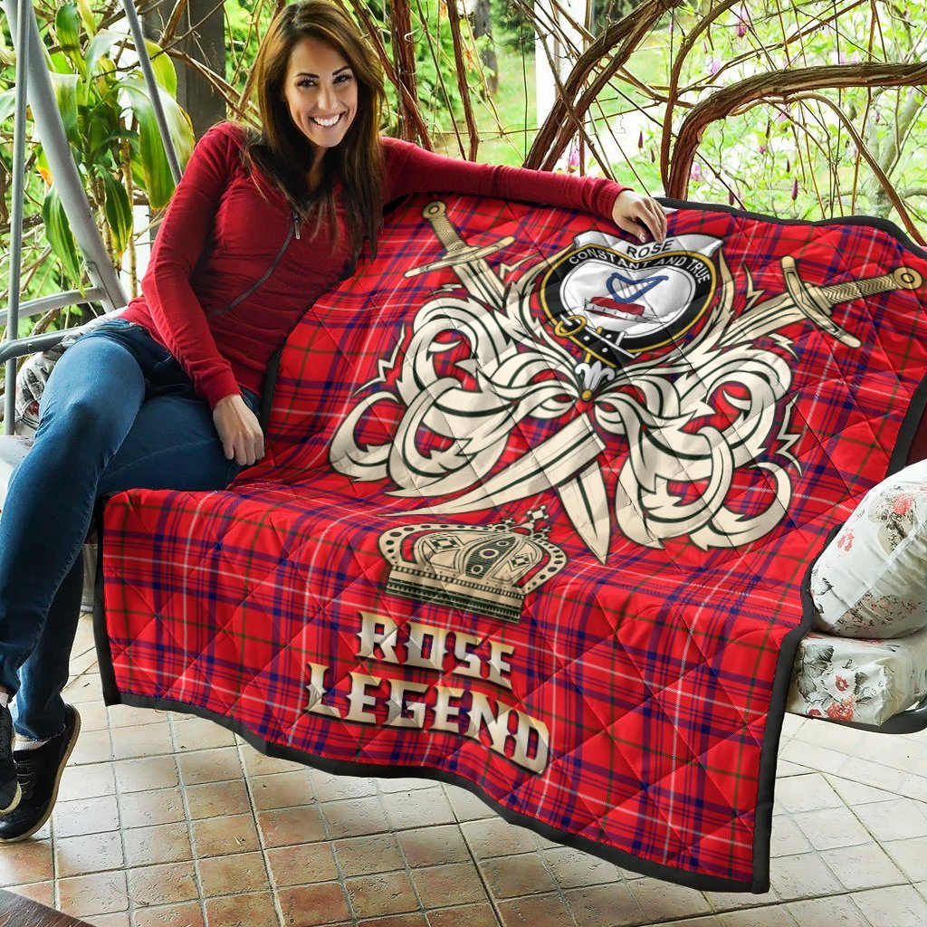 Rose Modern Tartan Crest Legend Gold Royal Premium Quilt