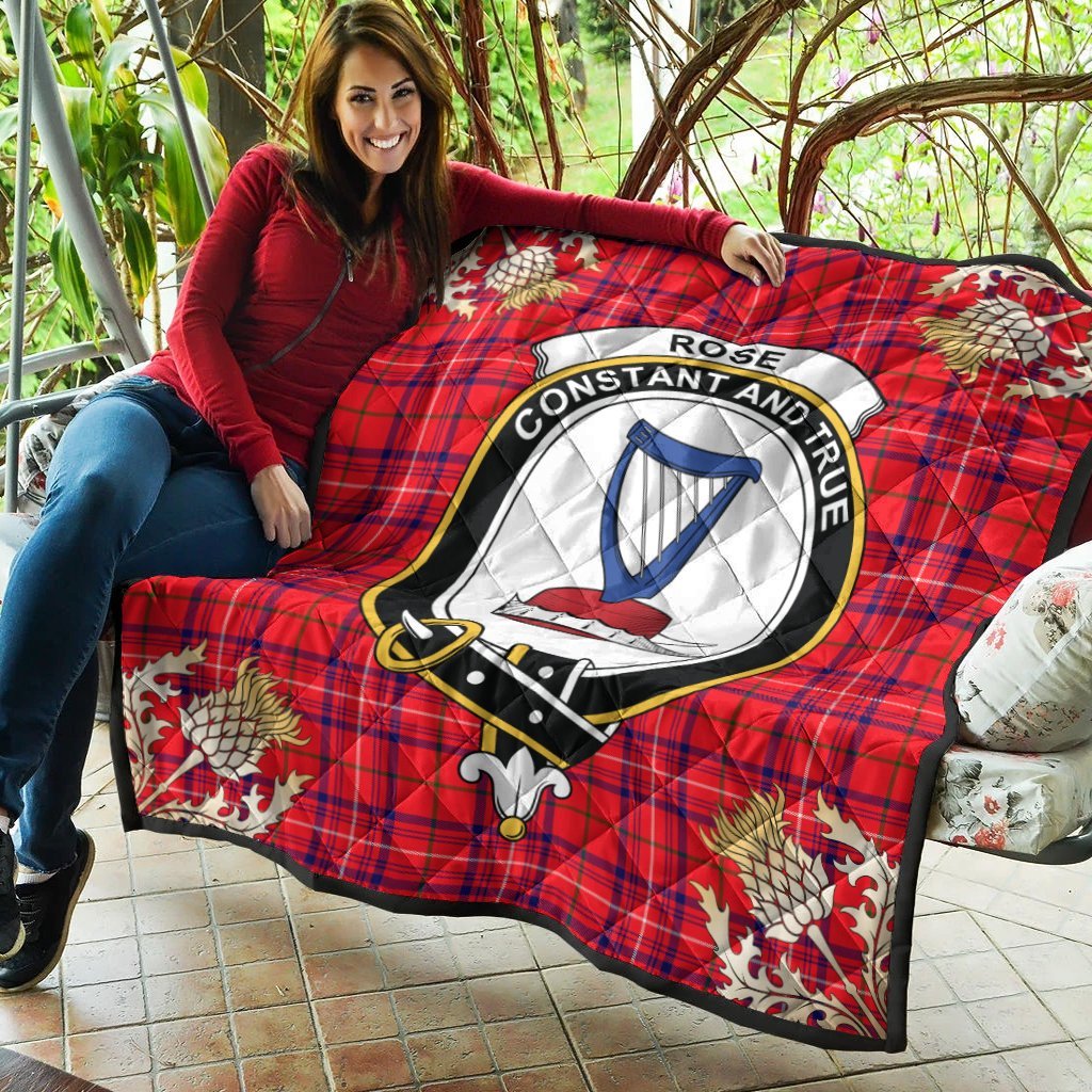 Rose Modern Tartan Crest Premium Quilt - Gold Thistle Style