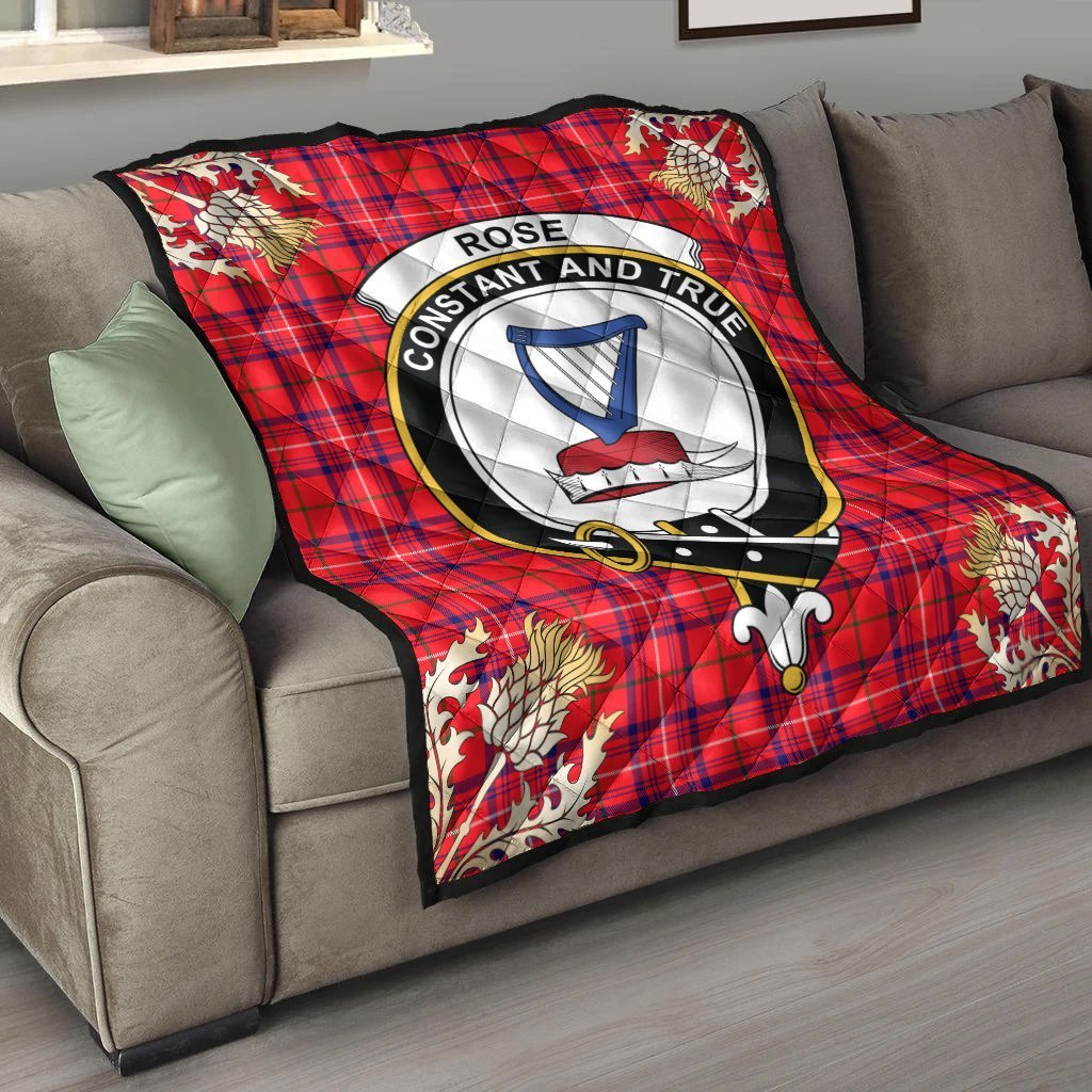 Rose Modern Tartan Crest Premium Quilt - Gold Thistle Style