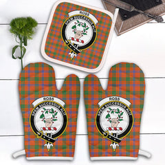 Ross Ancient Tartan Crest Oven Mitt And Pot Holder (2 Oven Mitts + 1 Pot Holder)