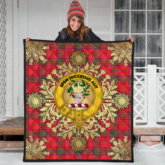 Ross Modern Tartan Crest Premium Quilt - Gold Thistle Style