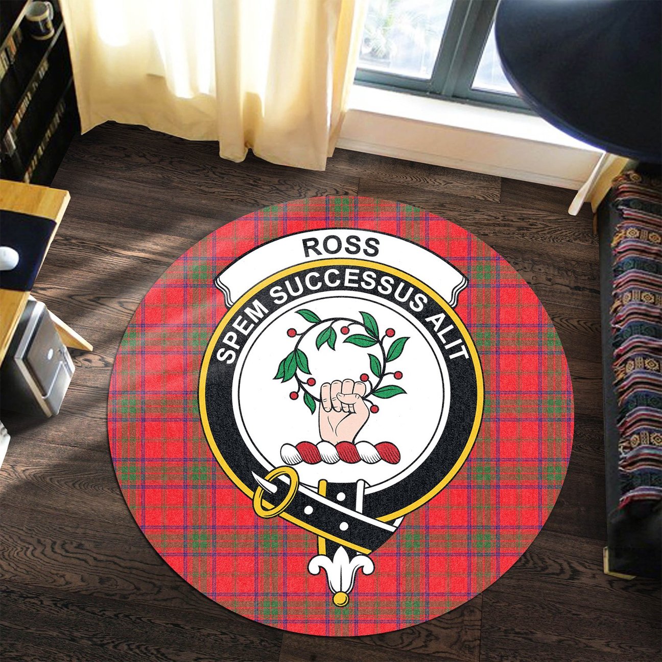 Ross Modern Tartan Crest Round Rug