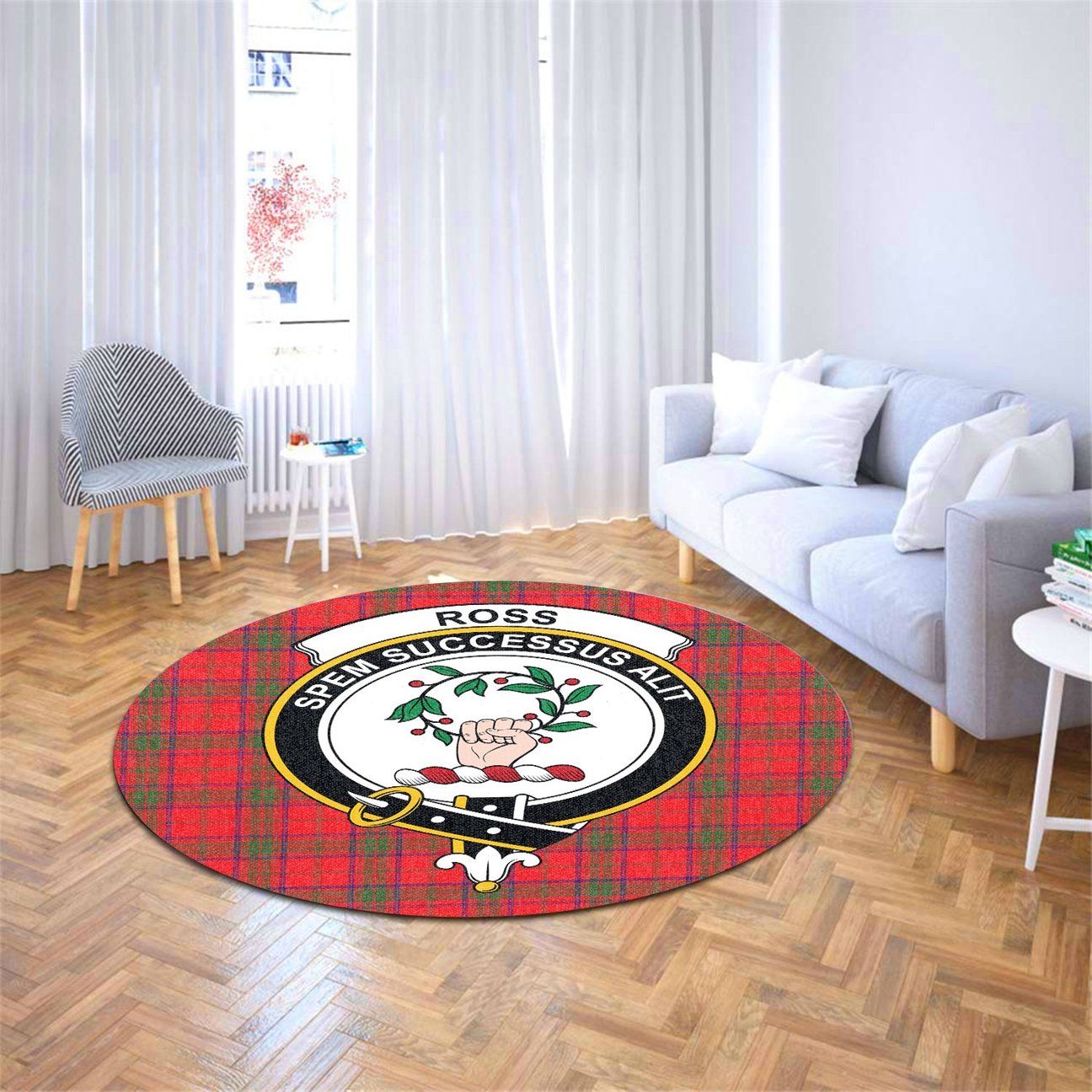 Ross Modern Tartan Crest Round Rug