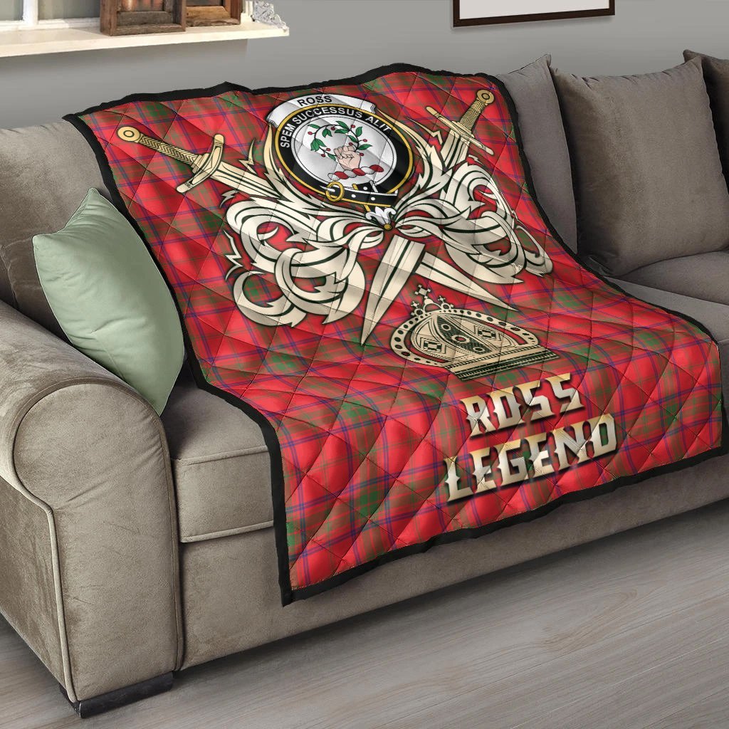 Ross Modern Tartan Crest Legend Gold Royal Premium Quilt
