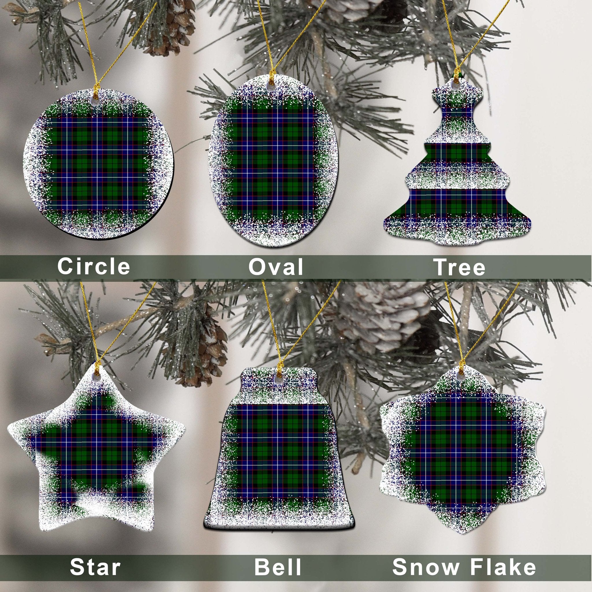 Russell Tartan Christmas Ceramic Ornament - Snow Style