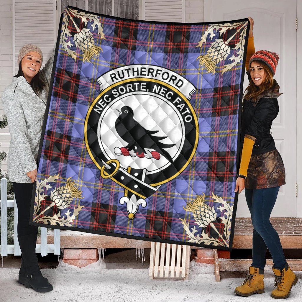 Rutherford Tartan Crest Premium Quilt - Gold Thistle Style