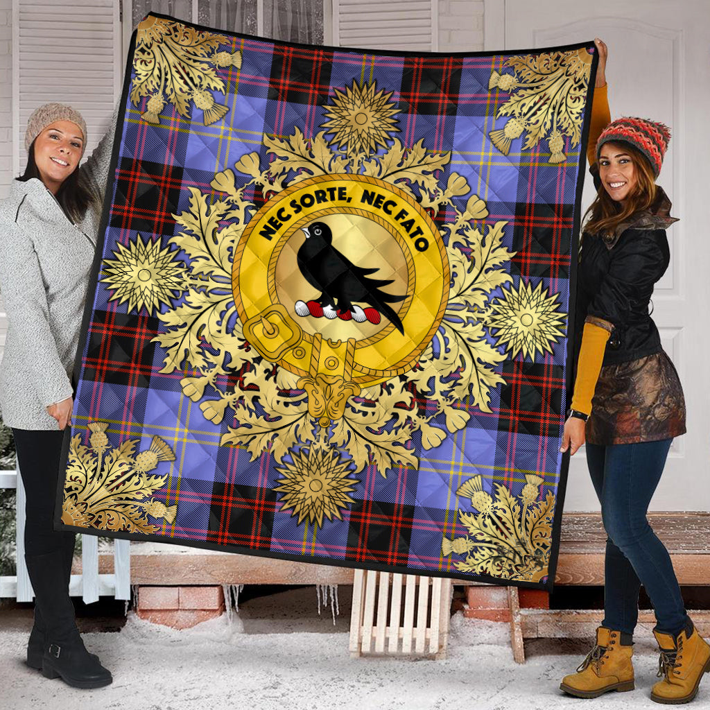 Rutherford Tartan Crest Premium Quilt - Gold Thistle Style