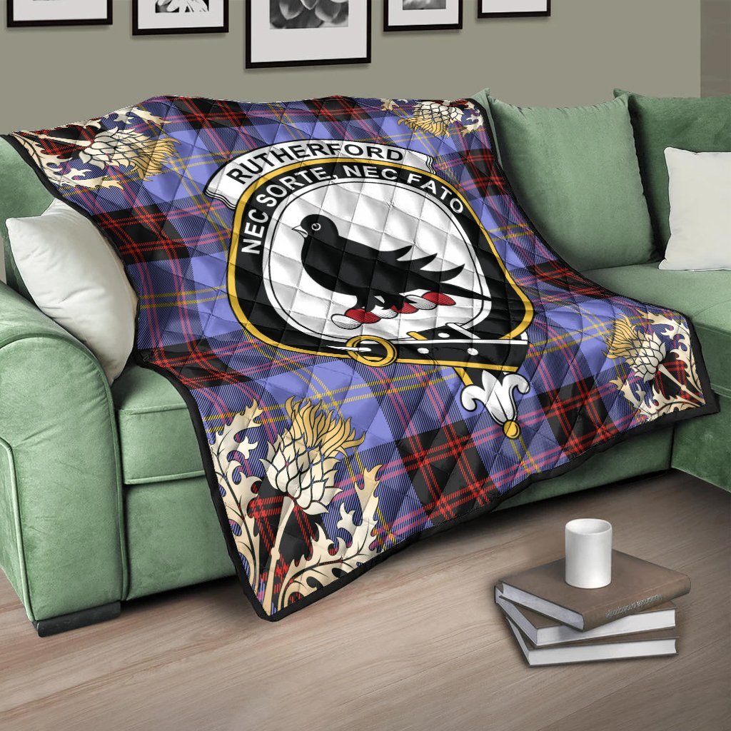 Rutherford Tartan Crest Premium Quilt - Gold Thistle Style