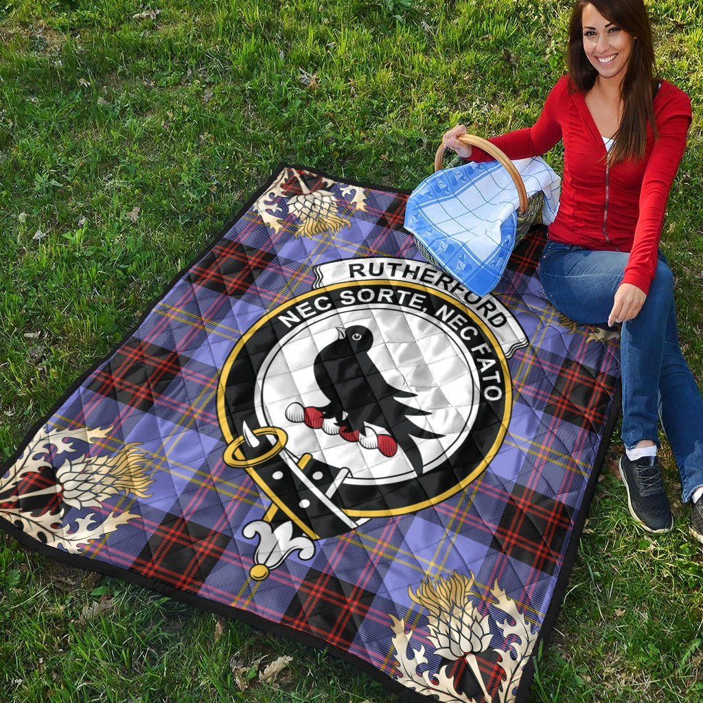 Rutherford Tartan Crest Premium Quilt - Gold Thistle Style