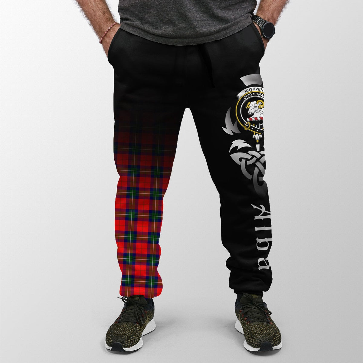 Ruthven Modern Tartan Crest Jogger Sweatpants - Alba Celtic Style