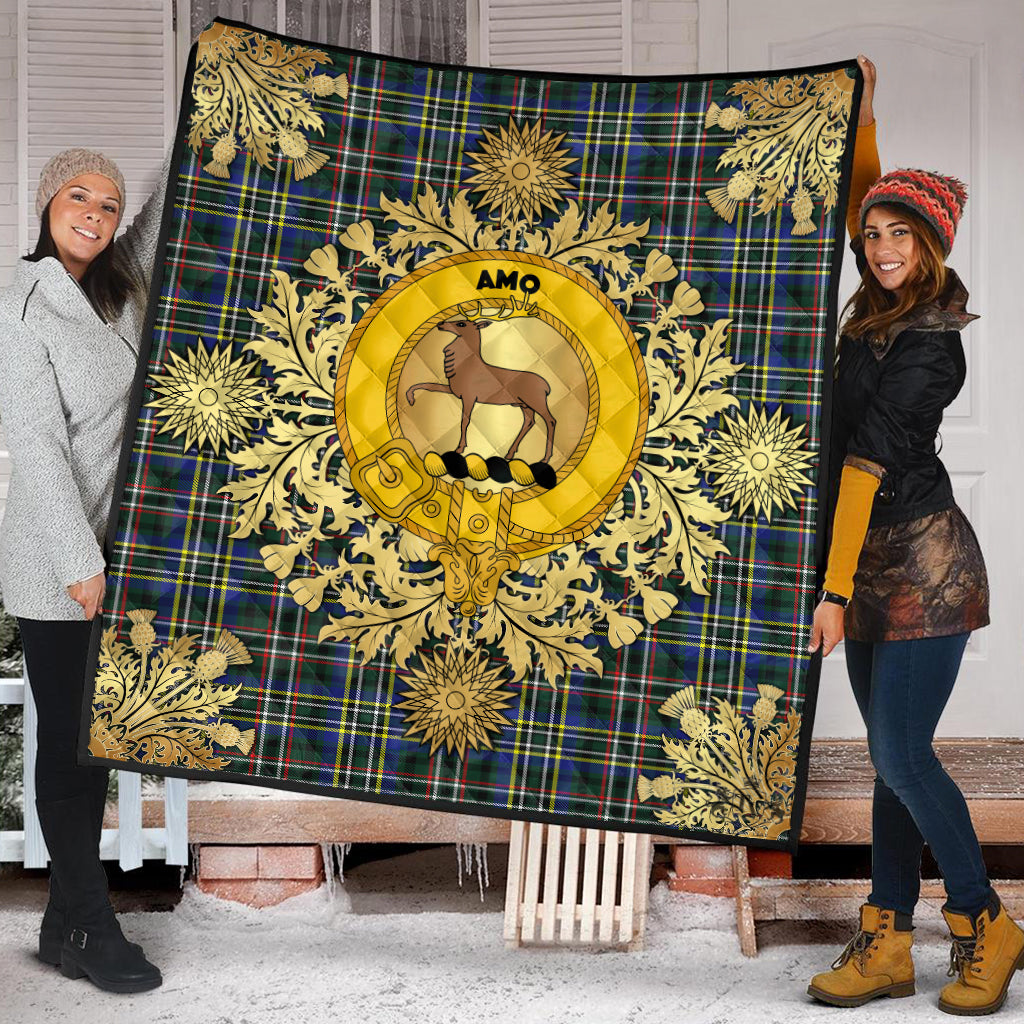 Scott Green Modern Tartan Crest Premium Quilt - Gold Thistle Style