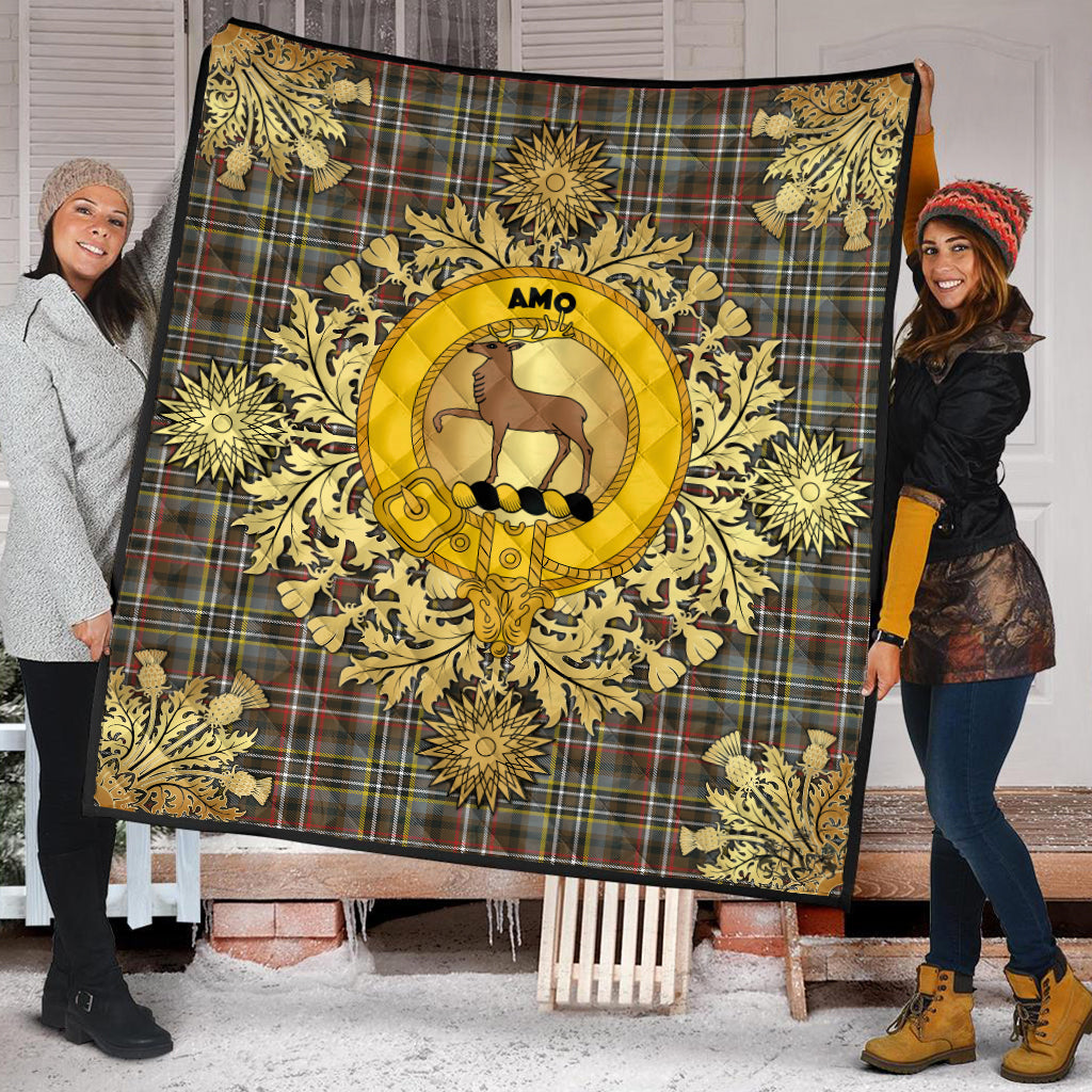 Scott Green Weathered Tartan Crest Premium Quilt - Gold Thistle Style