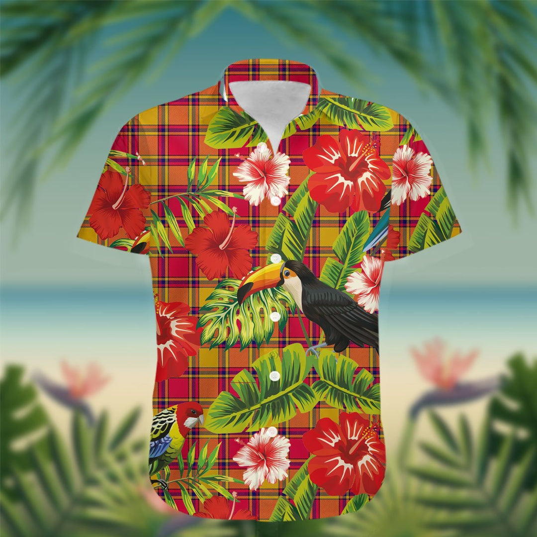 Scrymgeour Tartan Hawaiian Shirt Hibiscus, Coconut, Parrot, Pineapple - Tropical Garden Shirt