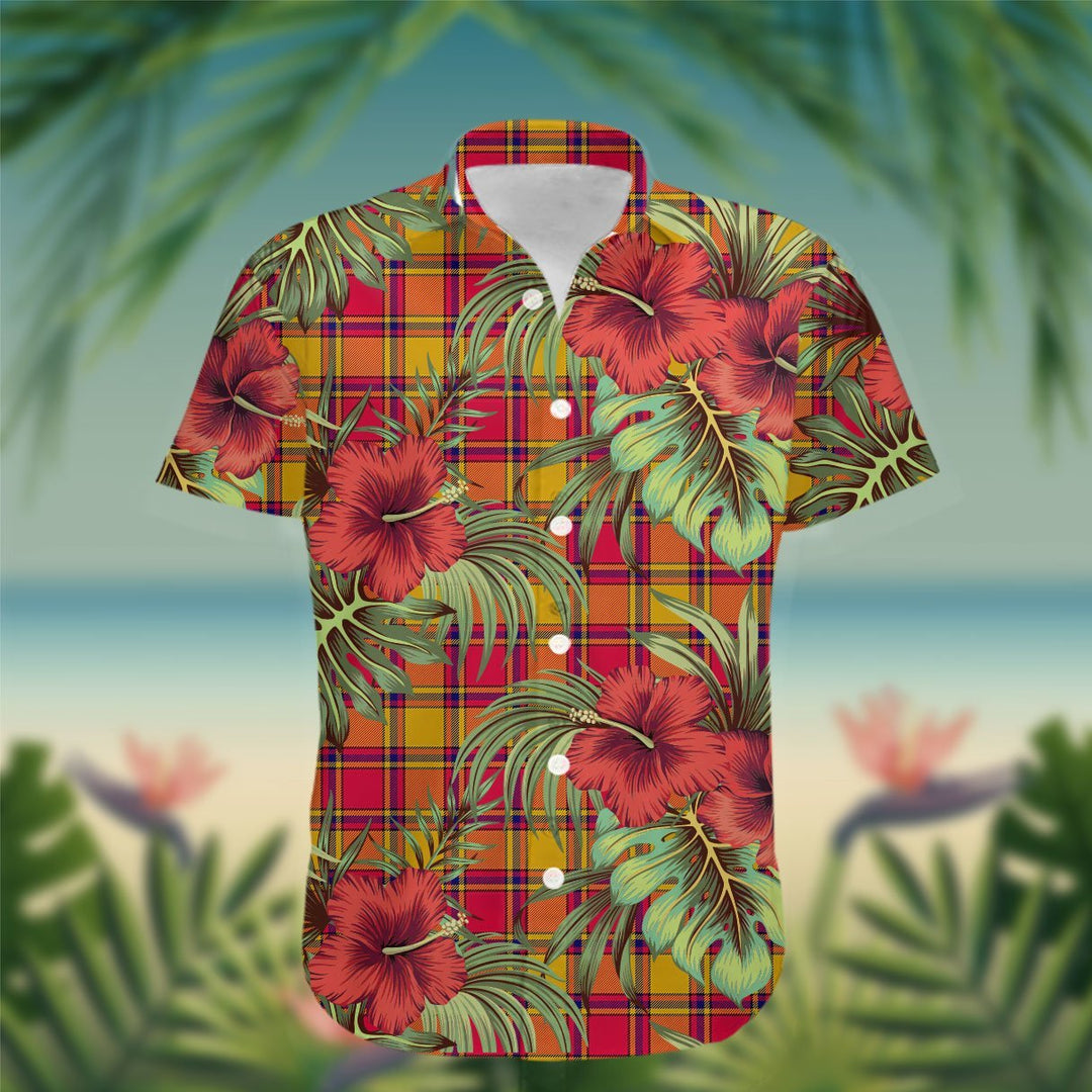 Scrymgeour Tartan Hawaiian Shirt Hibiscus, Coconut, Parrot, Pineapple - Tropical Garden Shirt