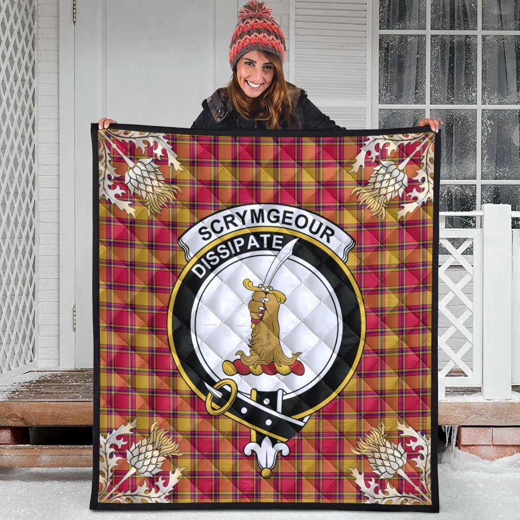 Scrymgeour Tartan Crest Premium Quilt - Gold Thistle Style