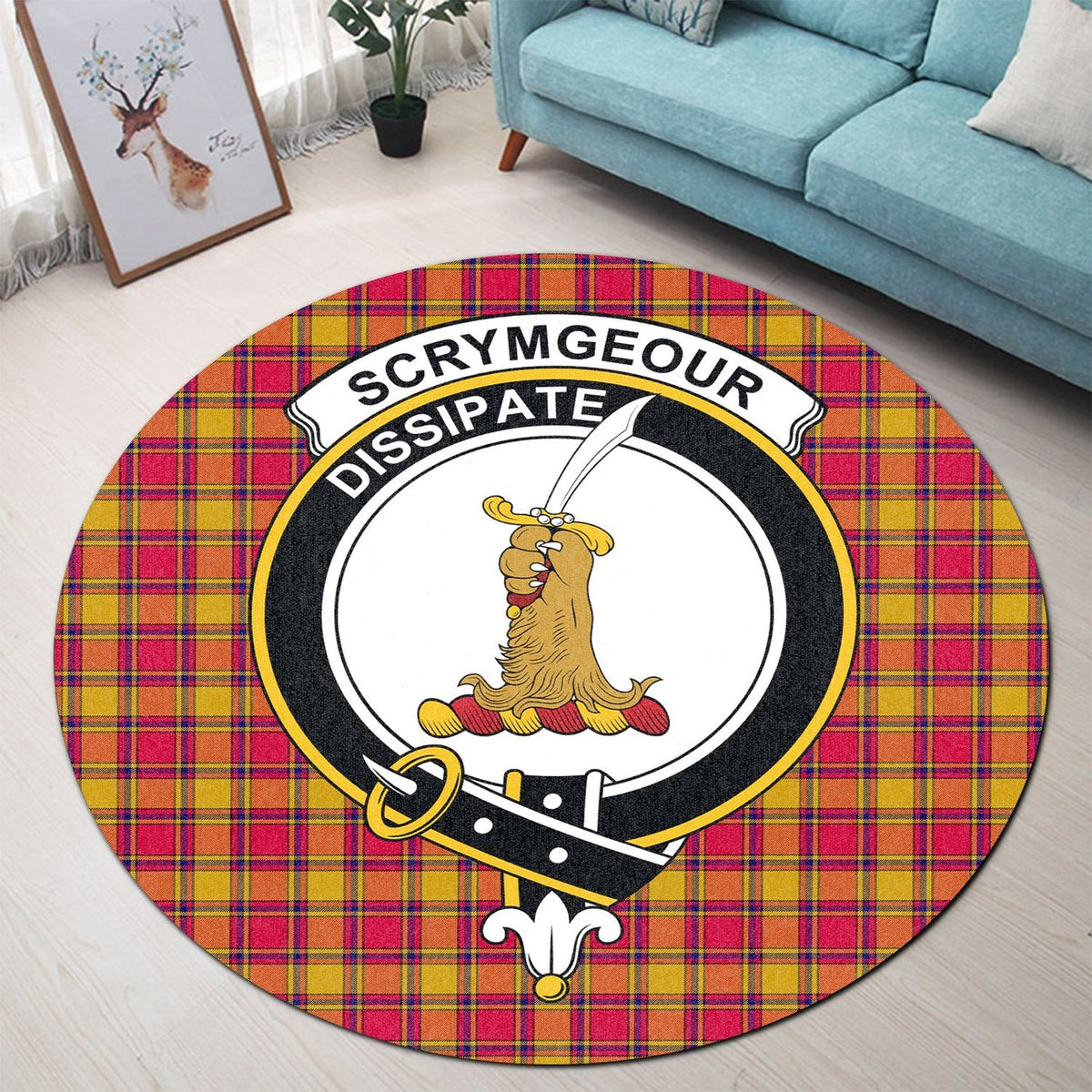 Scrymgeour Tartan Crest Round Rug