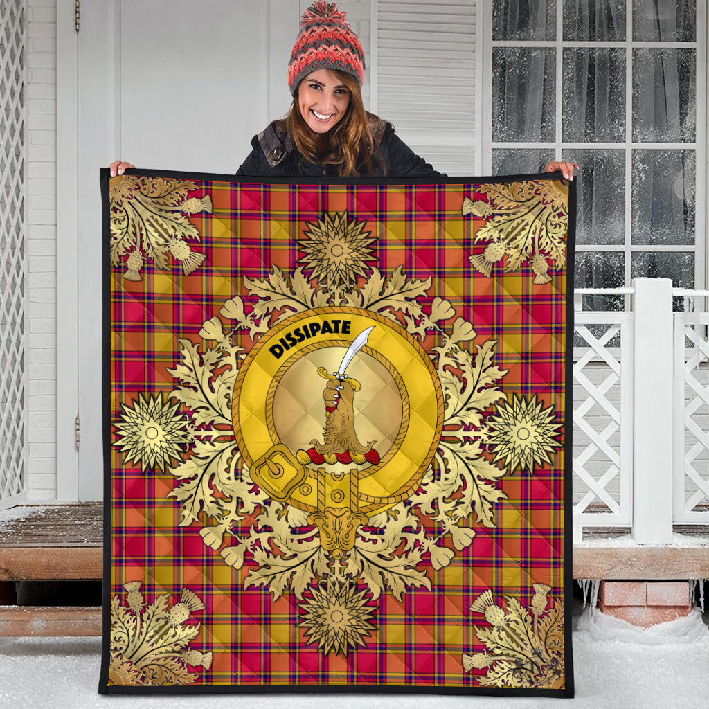 Scrymgeour Tartan Crest Premium Quilt - Gold Thistle Style