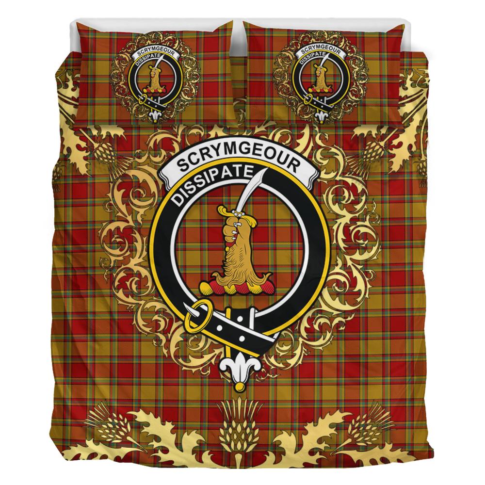 Scrymgeour Tartan Crest Bedding Set - Golden Thistle Style