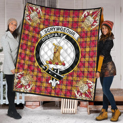 Scrymgeour Tartan Crest Premium Quilt - Gold Thistle Style